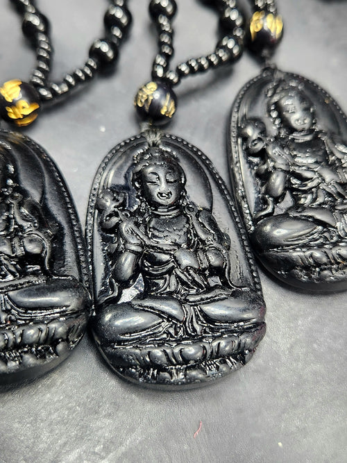 Black Obsidian Kwan Yin Pendant with Obsidian Bead Mala – A Sacred Blend of Peace, Protection, and Prosperity | Gemstone Mala | Birthday Gift | Valentine gift | Mother's Day gift | ONE PEICE ONLY
