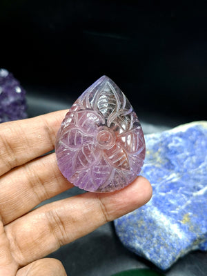 Ametrine Floral Carved Tear Drop Shape Gemstone for Pendant or jewelry making – A Harmonious Fusion of Strength, Clarity and Elegance