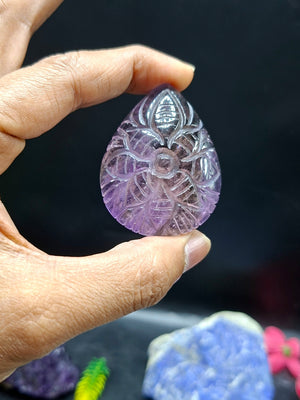 Ametrine Floral Carved Tear Drop Shape Gemstone for Pendant or jewelry making – A Harmonious Fusion of Strength, Clarity and Elegance
