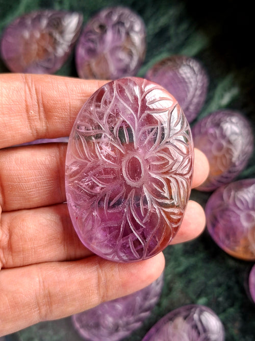 Ametrine Floral Carved Oval Shape Pendant – A Blend of Elegance, Energy and Empowerment | Birthday Gift | Valentine gift | Mother's Day gift