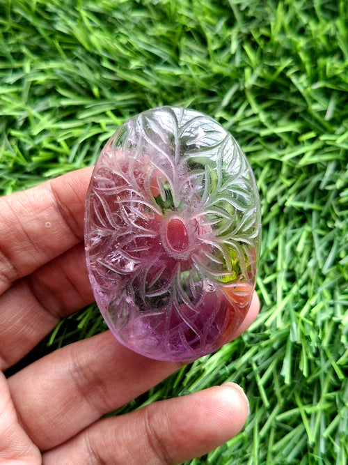 Ametrine Floral Carved Oval Shape Pendant – A Blend of Elegance, Energy and Empowerment | Birthday Gift | Valentine gift | Mother's Day gift