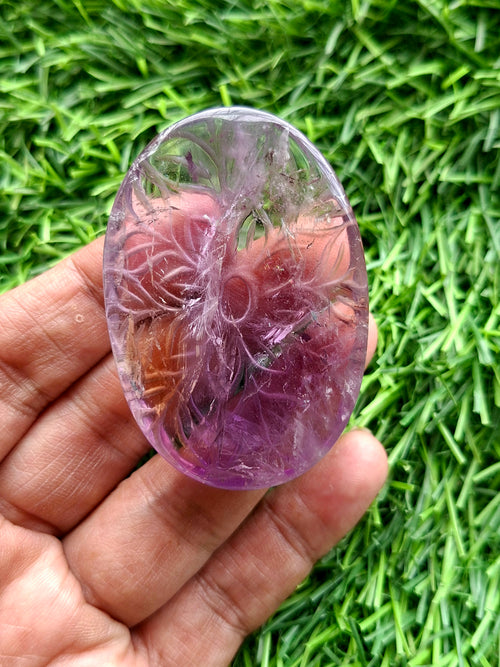 Ametrine Floral Carved Oval Shape Pendant – A Blend of Elegance, Energy and Empowerment | Birthday Gift | Valentine gift | Mother's Day gift