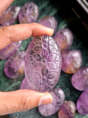 Ametrine Floral Carved Oval Shape Gemstone for Pendant or Jewelry Making – Ignite Creativity, Intuition and Inspired Action | Birthday Gift | Valentine gift | Mother's Day gift