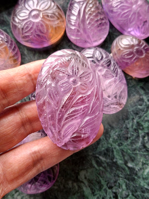 Ametrine Floral Carved Oval Shape Gemstone for Pendant or Jewelry Making – A Divine Companion for Creativity, Intuition and Calm Clarity