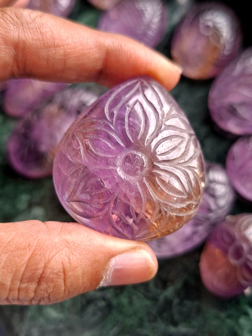 Ametrine Floral Carved Tear Drop Shape Gemstone for Pendant or Jewelry Making – Awaken Creativity and Intuition with Grace and Purpose