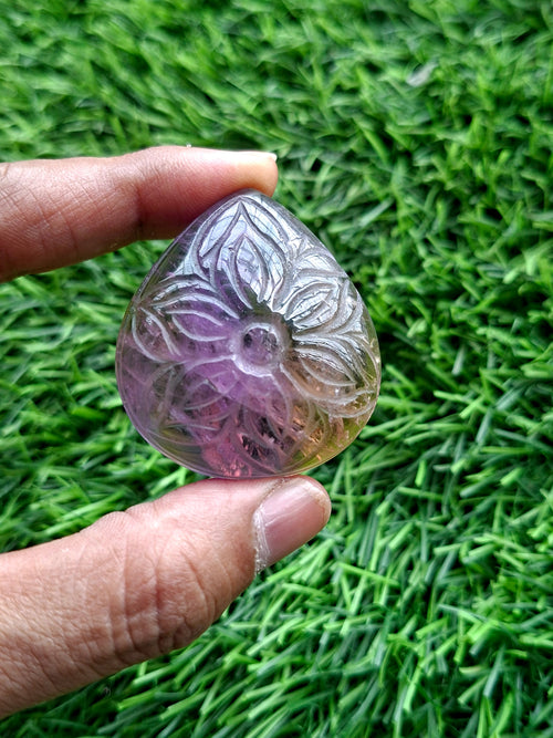 Ametrine Floral Carved Tear Drop Shape Gemstone for Pendant or Jewelry Making – Awaken Creativity and Intuition with Grace and Purpose