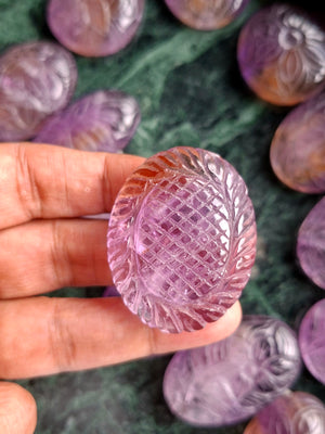 Ametrine Geometric Carved Oval Shape Gemstone For Pendant or Jewelry Making – A Perfect Blend of Creative Energy, Calmness and Intuition | Weight 35 gms