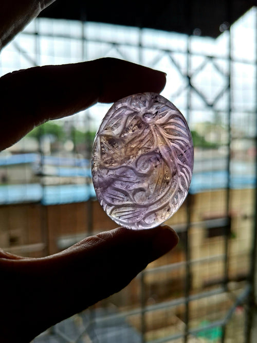 Ametrine Floral Carved Oval Shape Pendant – A Symbol of Inspired Thought, Inner Calm and Spiritual Grace | Weight 35 gms