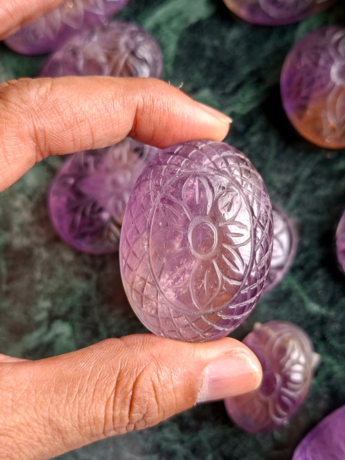 Ametrine Floral Carved Oval Shape Pendant – An Exquisite Blend of Beauty, Creativity and Spiritual Power | Weight: 34 gms