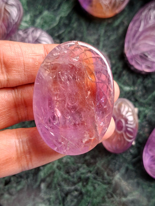 Ametrine Floral Carved Oval Shape Pendant – An Exquisite Blend of Beauty, Creativity and Spiritual Power | Weight: 34 gms
