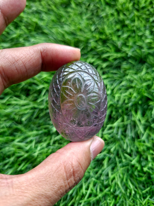 Ametrine Floral Carved Oval Shape Pendant – An Exquisite Blend of Beauty, Creativity and Spiritual Power | Weight: 34 gms