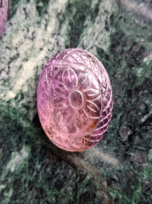 Ametrine Floral Carved Oval Shape Pendant – An Exquisite Blend of Beauty, Creativity and Spiritual Power | Weight: 34 gms