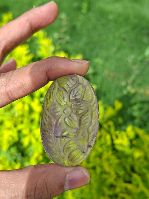 Ametrine Floral Carved Oval Shape Pendant – A Harmonious Gem of Creativity, Intuition & Elegance | Weight 37 gms