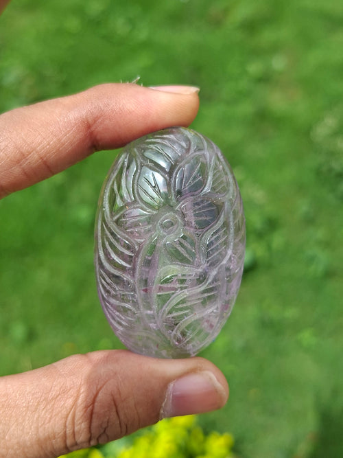 Ametrine Floral Carved Oval Shape Pendant – A Harmonious Gem of Creativity, Intuition & Elegance | Weight 37 gms