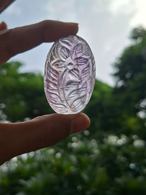 Ametrine Floral Carved Oval Shape Pendant – A Harmonious Gem of Creativity, Intuition & Elegance | Weight 37 gms