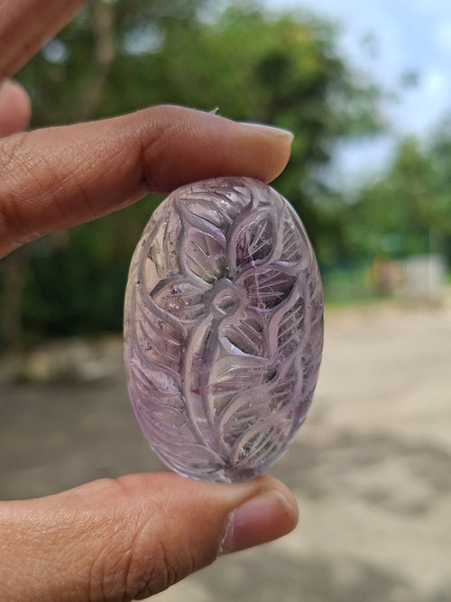 Ametrine Floral Carved Oval Shape Pendant – A Harmonious Gem of Creativity, Intuition & Elegance | Weight 37 gms