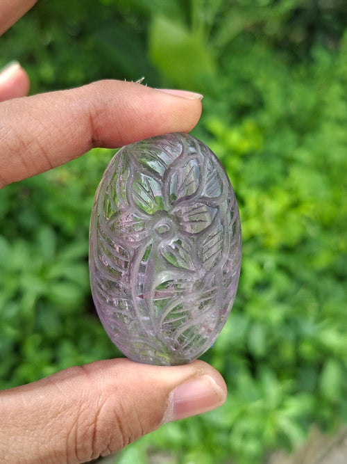 Ametrine Floral Carved Oval Shape Pendant – A Harmonious Gem of Creativity, Intuition & Elegance | Weight 37 gms