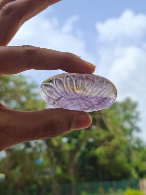Ametrine Lotus Floral Carved Oval Shape Pendant – A Radiant Symbol of Inner Wisdom, Creativity and Balance | Birthday Gift | Valentine gift | Mother's Day gift