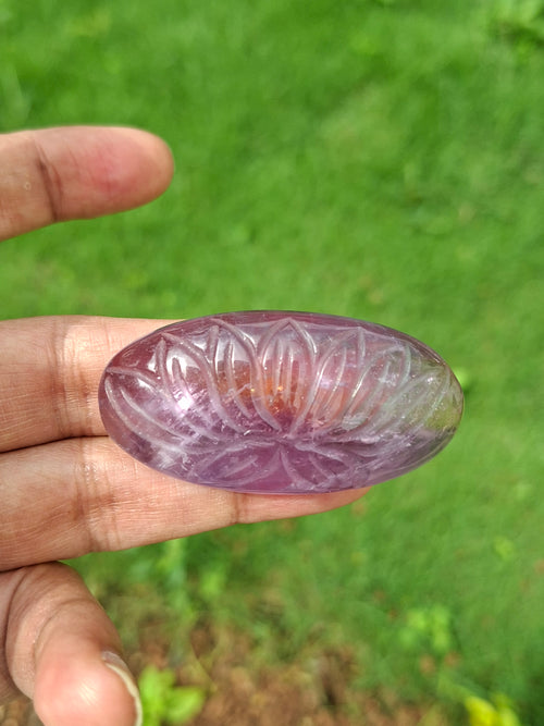 Ametrine Lotus Floral Carved Oval Shape Pendant – A Radiant Symbol of Inner Wisdom, Creativity and Balance | Birthday Gift | Valentine gift | Mother's Day gift