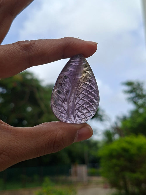 Ametrine Floral Carving Tear Drop Pendant – A Symbol of Serenity and Strength