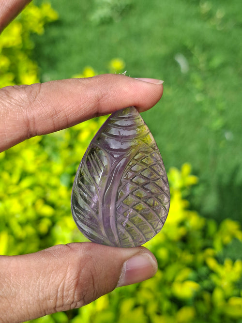 Ametrine Floral Carving Tear Drop Pendant – A Symbol of Serenity and Strength
