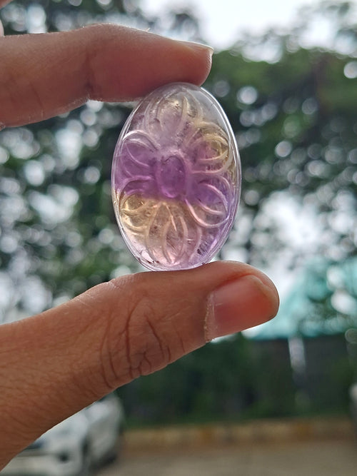 Ametrine Floral Carved Oval Shape Gemstone for Pendant or Jewelry Making: A Daily Wear Talisman for Protection, Clarity, and Success