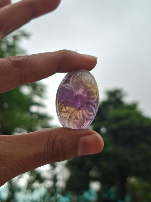Ametrine Floral Carved Oval Shape Gemstone for Pendant or Jewelry Making: A Daily Wear Talisman for Protection, Clarity, and Success