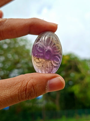 Ametrine Floral Carved Oval Shape Gemstone for Pendant or Jewelry Making: A Daily Wear Talisman for Protection, Clarity, and Success