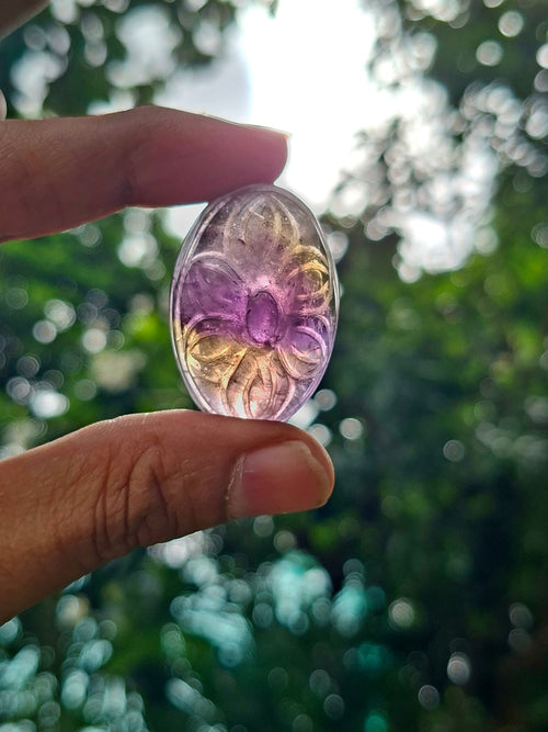 Ametrine Floral Carved Oval Shape Gemstone for Pendant or Jewelry Making: A Daily Wear Talisman for Protection, Clarity, and Success