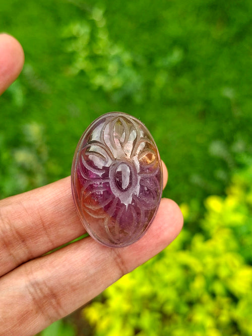 Ametrine Floral Carved Oval Shape Gemstone for Pendant or Jewelry Making: A Daily Wear Talisman for Protection, Clarity, and Success