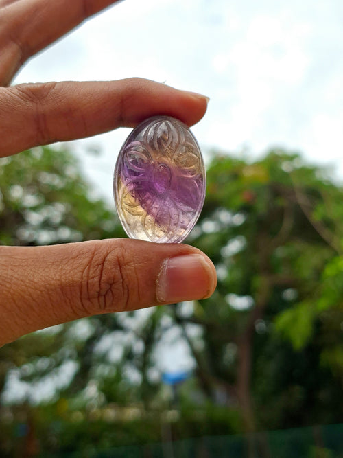 Ametrine Floral Carved Oval Shape Gemstone for Pendant or Jewelry Making: A Daily Wear Talisman for Protection, Clarity, and Success