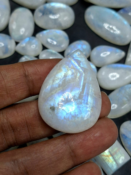 Rainbow Moonstone Flashy Cabochons Lot of 130 Pieces – High Quality Gemstones for Jewelry Making, Healing Crystal for Calm Mind & Protection | Loose Gemstone