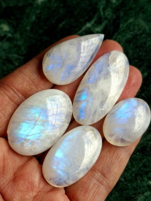 Rainbow Moonstone Flashy Cabochons Lot of 130 Pieces – High Quality Gemstones for Jewelry Making, Healing Crystal for Calm Mind & Protection | Loose Gemstone