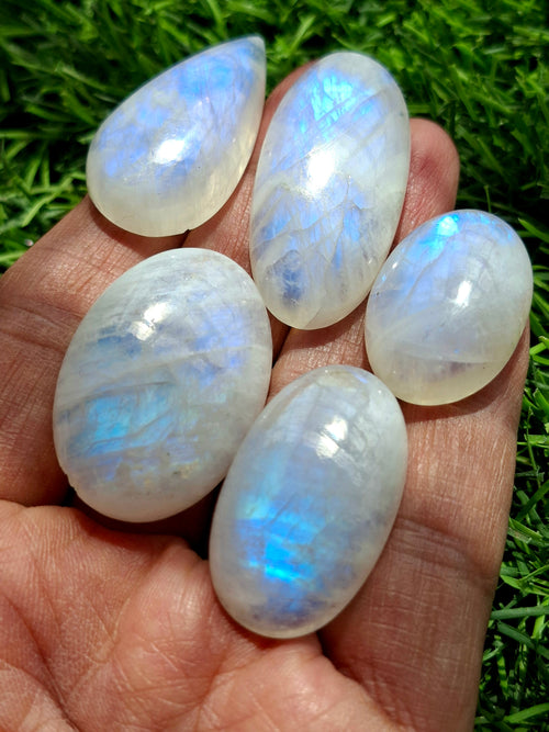 Rainbow Moonstone Flashy Cabochons Lot of 130 Pieces – High Quality Gemstones for Jewelry Making, Healing Crystal for Calm Mind & Protection | Loose Gemstone