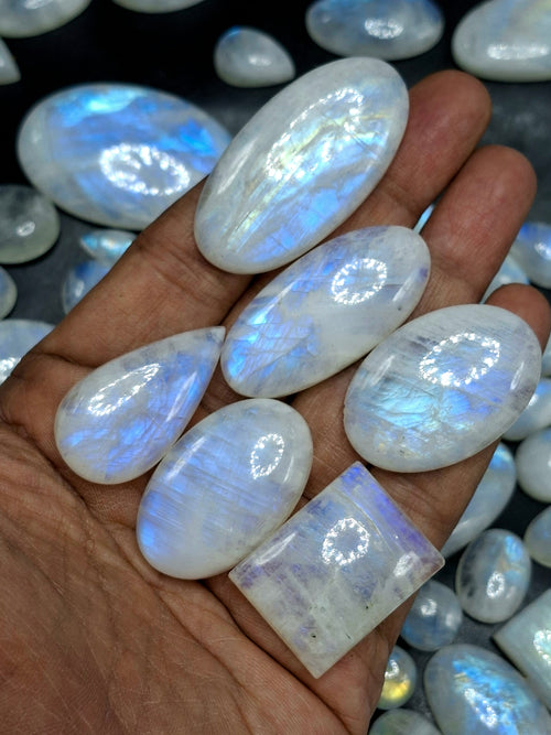 Rainbow Moonstone Flashy Cabochons Lot of 130 Pieces – High Quality Gemstones for Jewelry Making, Healing Crystal for Calm Mind & Protection | Loose Gemstone