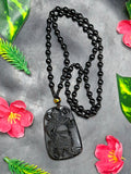 Black Obsidian Necklace with Pendant of Guan Yu – Spiritual Beaded Mala for Calm Mind, Success & Corporate Growth