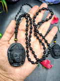 Black Obsidian Bodhisattva Pendant with Obsidian Bead Mala: A Spiritual Symbol of Compassion and Protection | ONE PEICE ONLY