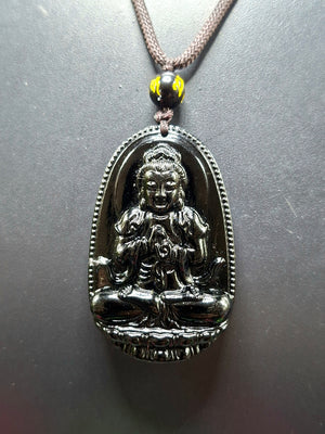 Black Obsidian Kwan Yin Pendant with Obsidian Bead Mala – A Sacred Blend of Peace, Protection, and Prosperity | Gemstone Mala | Birthday Gift