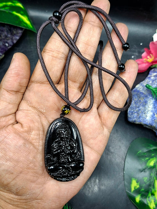 Black Obsidian Kwan Yin Pendant with Obsidian Bead Mala – A Sacred Blend of Peace, Protection, and Prosperity | Gemstone Mala | Birthday Gift