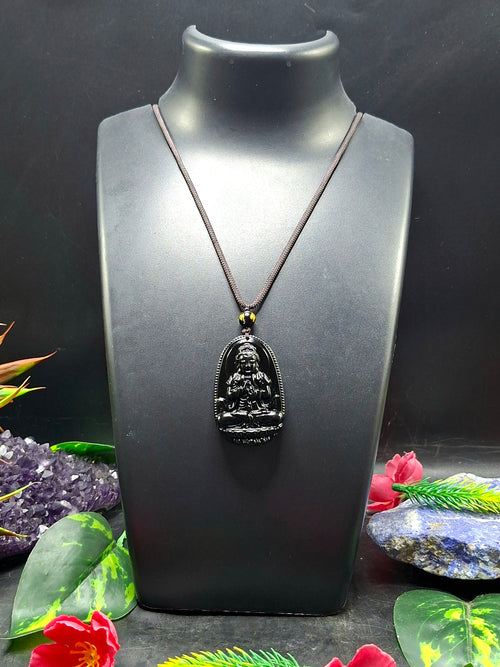 Black Obsidian Kwan Yin Pendant with Obsidian Bead Mala – A Sacred Blend of Peace, Protection, and Prosperity | Gemstone Mala | Birthday Gift