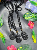 Black Obsidian Kwan Yin Pendant with Obsidian Bead Mala – A Divine Blend of Protection, Compassion, and Spiritual Harmony | Gemstone Mala | Birthday Gift