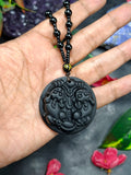 Black Obsidian Two Pixiu Pendant with Obsidian Bead Mala – A Symbol of Wealth, Protection, and Spiritual Growth | Gemstone Mala | Birthday Gift