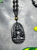Black Obsidian Achala Pendant with Beaded Mala – A Symbol of Unshakable Strength, Protection, and Spiritual Discipline | Gemstone Mala | Birthday Gift
