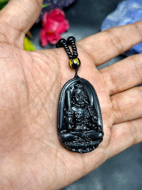 Black Obsidian Achala Pendant with Beaded Mala – A Symbol of Unshakable Strength, Protection, and Spiritual Discipline | Gemstone Mala | Birthday Gift
