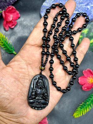 Black Obsidian Achala Pendant with Beaded Mala – A Symbol of Unshakable Strength, Protection, and Spiritual Discipline | Gemstone Mala | Birthday Gift