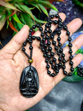 Black Obsidian Kwan Yin Pendant with Obsidian Bead Mala – A Divine Blend of Protection, Compassion, and Spiritual Harmony | Gemstone Mala | Birthday Gift | ONE PIECE ONLY