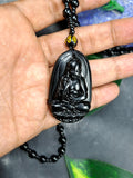Black Obsidian Kwan Yin Pendant with Obsidian Bead Mala – A Divine Blend of Protection, Compassion, and Spiritual Harmony | Gemstone Mala | Birthday Gift | ONE PIECE ONLY