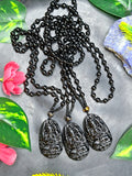 Black Obsidian Kwan Yin Pendant with Obsidian Bead Mala – 15 Inch, 58 gms Talisman for Protection, Healing & Divine Guidance | Gemstone Mala | Birthday Gift | ONE PIECE ONLY