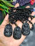 Black Obsidian Kwan Yin Pendant with Obsidian Bead Mala – 15 Inch, 58 gms Talisman for Protection, Healing & Divine Guidance | Gemstone Mala | Birthday Gift | ONE PIECE ONLY