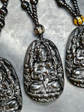 Black Obsidian Kwan Yin Pendant with Obsidian Bead Mala – 15 Inch, 58 gms Talisman for Protection, Healing & Divine Guidance | Gemstone Mala | Birthday Gift | ONE PIECE ONLY